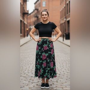 LuLaRoe Maxi Skirt XS (Size 2-4) NWT Black Purple Green Pixel Rose Rare